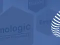 Logo "omologic" con texto "homologación & marcado CE". Fondo azul con hexágonos que dicen "Empatía", "Ilusión" y "Empu".