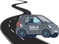 Coche gris de autoescuela GALA en una carretera sinuosa. ¡Pronto tendrás tu permiso AM que puedes conducir!