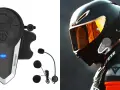 Guía visual para saber como poner intercomunicador en casco de moto. Dispositivo y casco con visor naranja.