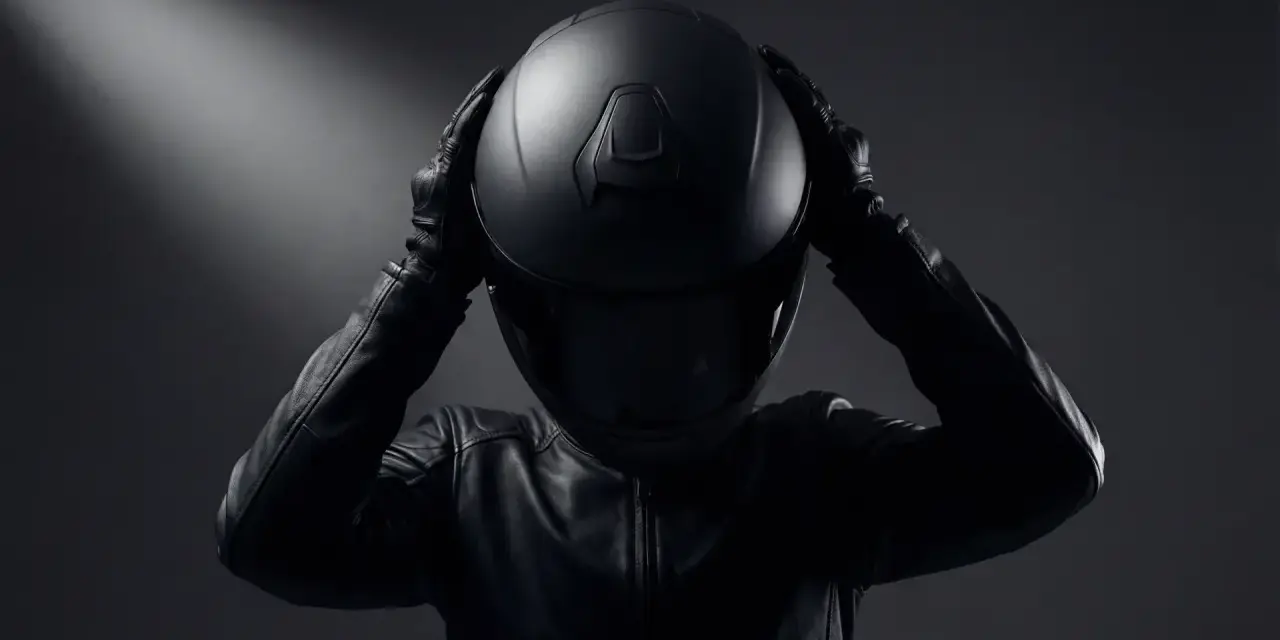 Persona con casco negro y chaqueta de cuero, lista para la carretera. ¿Shoei vs Arai? La elección es tuya.