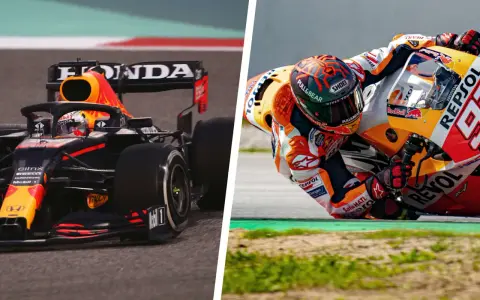 Un coche de F1 y una moto de MotoGP compiten en la pista. La velocidad y la adrenalina de F1 vs MotoGP.