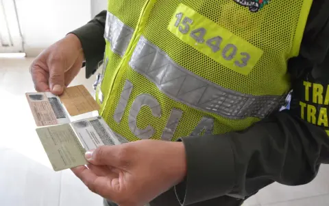 Agente de tránsito revisa documentos. ¡Ay, he perdido los papeles de la moto!