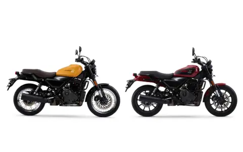 Dos motos Harley-Davidson x440, una amarilla y otra roja, posan sobre fondo blanco.