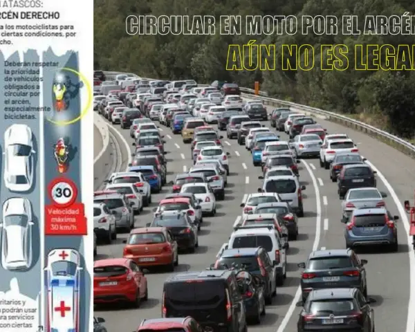 Un atasco kilométrico en la autopista. La imagen muestra que circular en moto por el arcén aún no es legal, a pesar de la tentación de esquivar el tráfico.