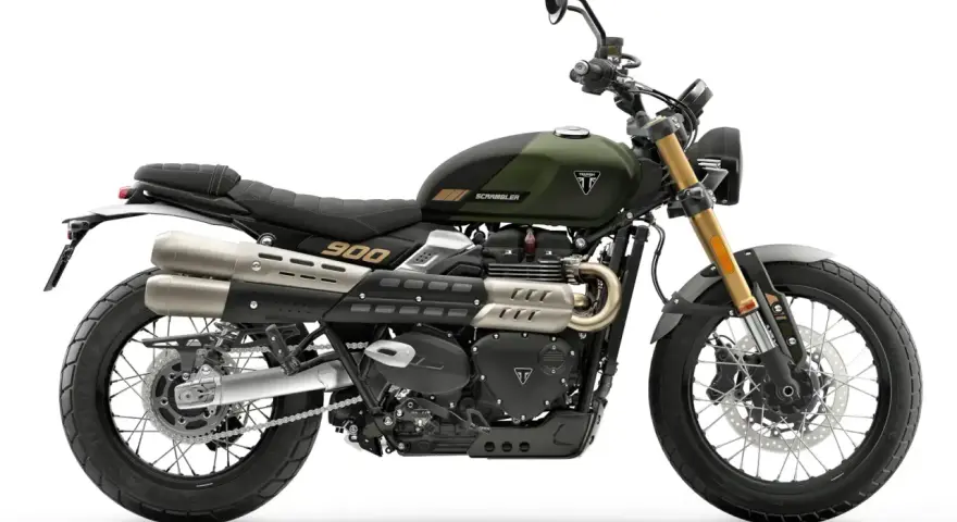 La Triumph Scrambler 900, lista para la aventura. Su diseño robusto y el motor de 900cc prometen un triunfo en cada camino.