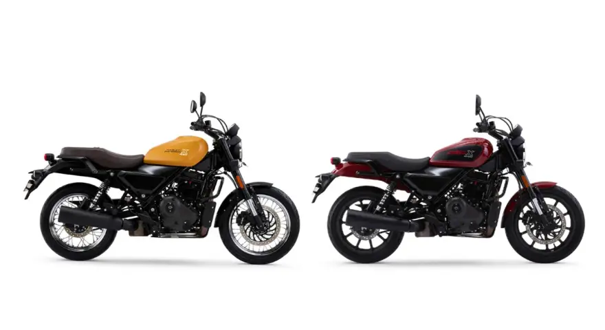 Dos motos Harley-Davidson x440, una amarilla y otra roja, posan sobre fondo blanco.