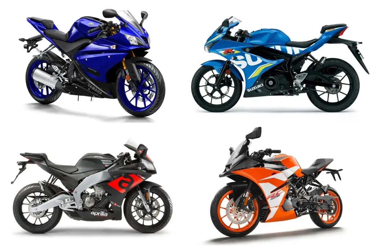 Yamaha azul, Suzuki azul, Aprilia negra y naranja, KTM naranja. Las mejores motos deportivas para pilotos novatos.