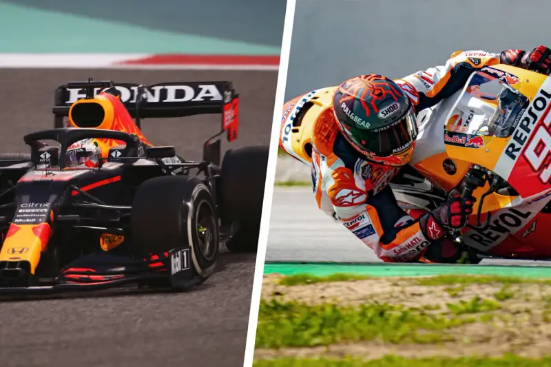 Un coche de F1 y una moto de MotoGP compiten en la pista. La velocidad y la adrenalina de F1 vs MotoGP.
